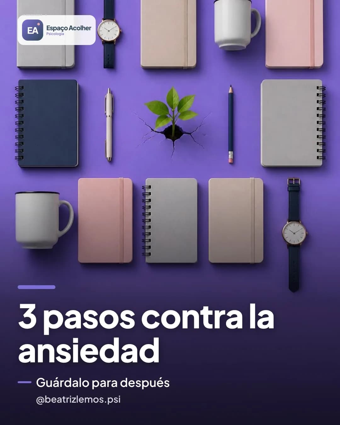 Diseño de Instagram creado por Postaro para @beatrizlemos.psi: 3 pasos contra la ansiedad