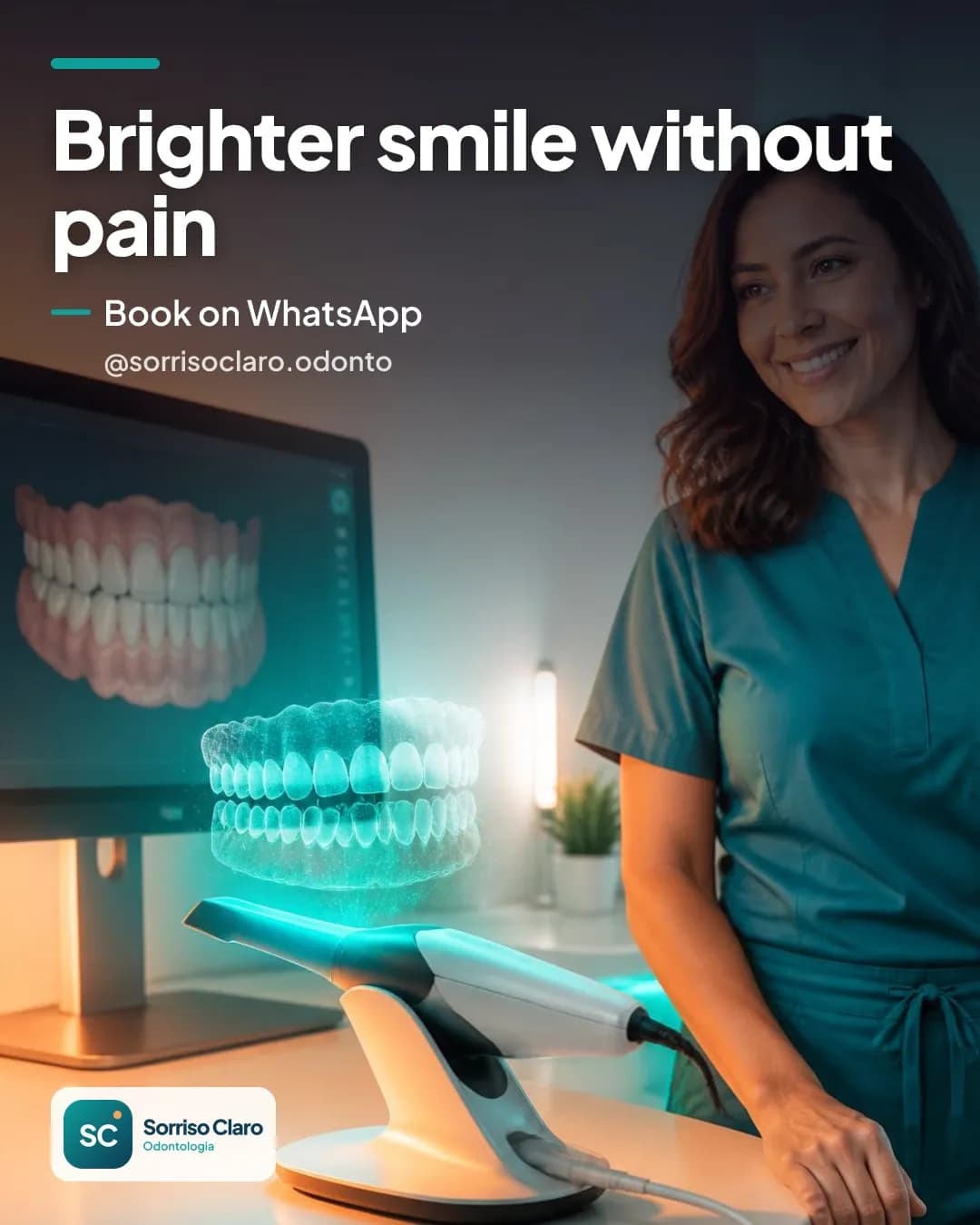 Instagram design created by Postaro for @sorrisoclaro.odonto: Brighter smile without pain