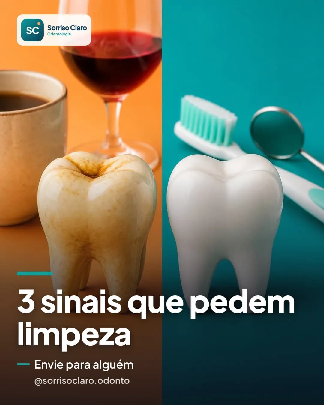 Post de @sorrisoclaro.odonto no feed do Instagram: 3 sinais que pedem limpeza
